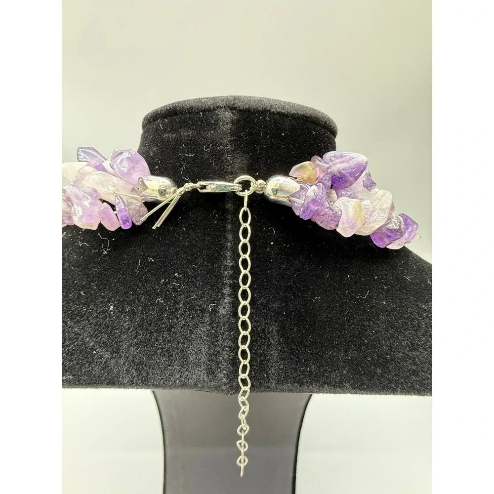 Amethyst Chip Beaded Necklace 18" Gemstone 3 Layers Purple Stone Natural Tested - Picture 3 of 9